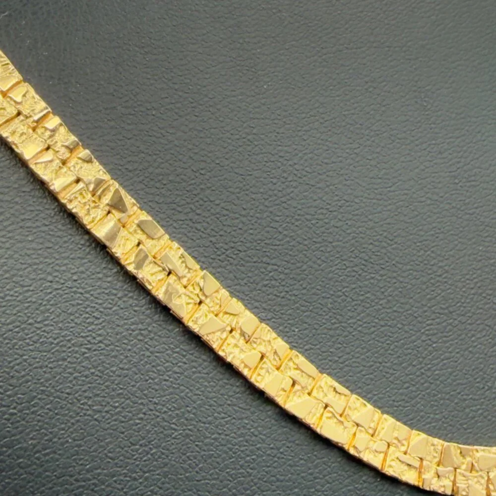 Vintage Gold Tone Textured Nugget Link Necklace Bracelet Set Crystal Accent - Picture 3 of 12